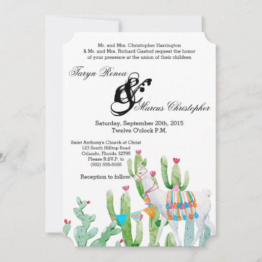 5x7 Faire-part de mariage Boho Llama Cactus bohémi (Devant)