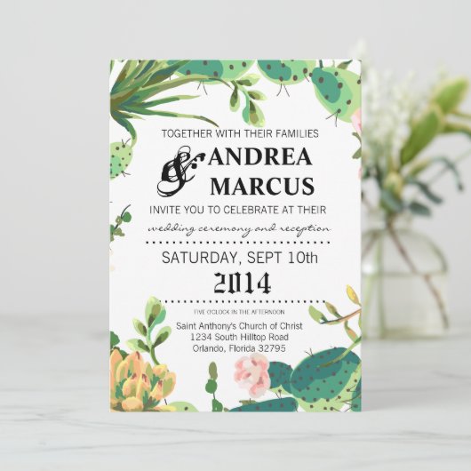 5x7 Faire-part de mariage Cactus Succulents (Debout devant)