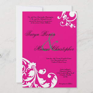 5x7 Faire-part de mariage de lin blanc rose chaud