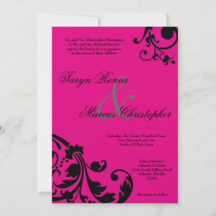 5x7 Faire-part de mariage de lin floral noir rose