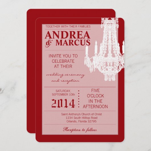 5x7 Faire-part de mariage de lustre de cristal Gli (Devant / Derrière)