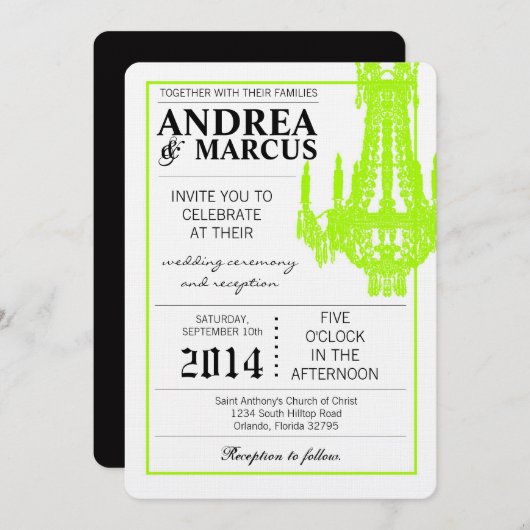 5x7 Faire-part de mariage de lustre de cristal Gli (Devant / Derrière)