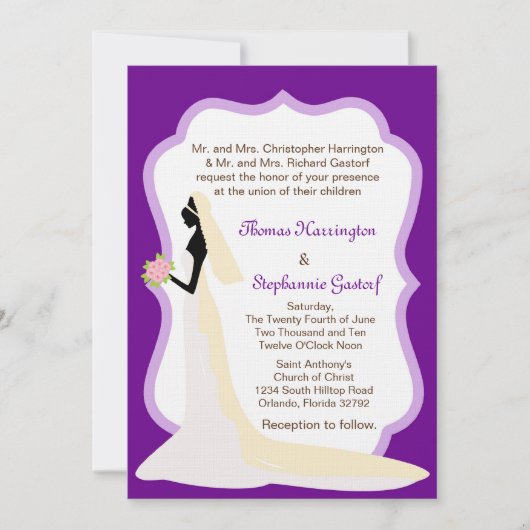 5x7 Faire-part de mariage de mariée violette (Devant)