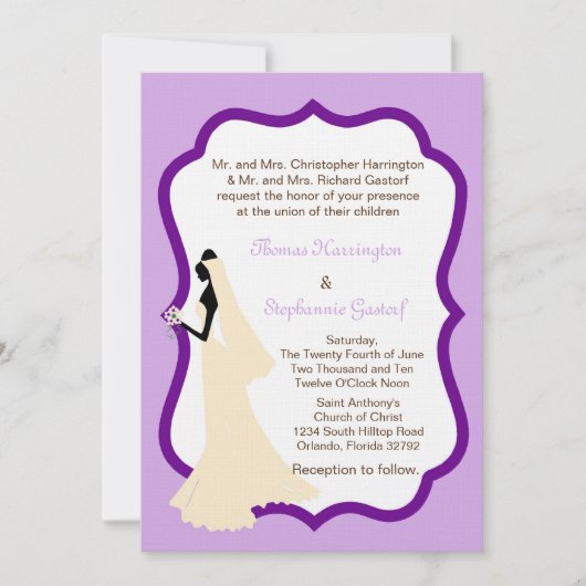 5x7 Faire-part de mariage de mariée violette légèr (Devant)