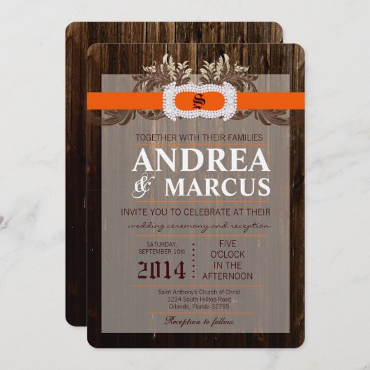 5x7 Faire-part de mariage de ruban diamant en bois (Devant / Derrière)