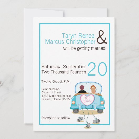 5x7 Faire-part de mariage de voitures de chambre d (Devant)