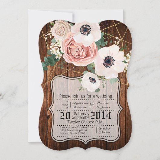 5x7 Faire-part de mariage en bois de grange (Devant)