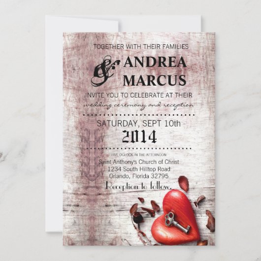 5x7 Faire-part de mariage en bois de pays clé de m (Devant)