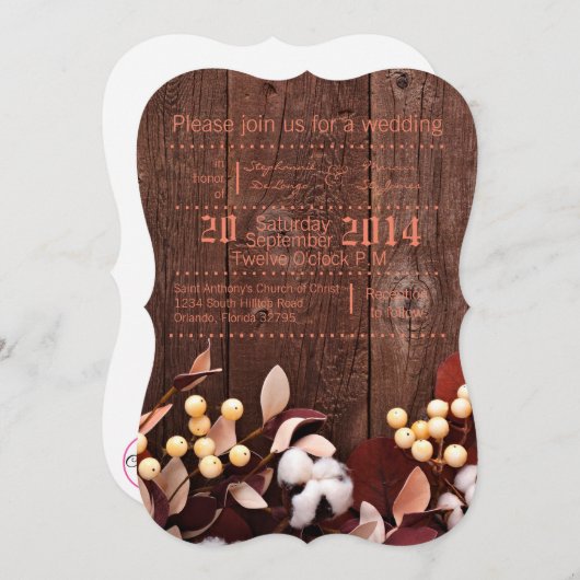 5x7 Faire-part de mariage en coton sur bois foncé (Devant / Derrière)