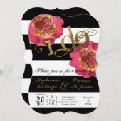 5x7 Faire-part de mariage Floral Noir à rayures mo (Devant / Derrière)