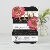 5x7 Faire-part de mariage Floral Noir à rayures mo (Debout devant)