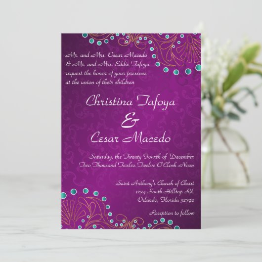 5x7 Faire-part de mariage indien violet d'Inde (Debout devant)