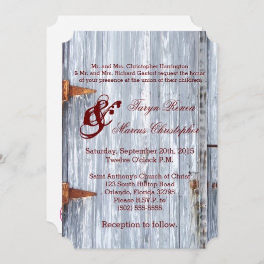 5x7 Faire-part de mariage Laver blanc Bois Porte d (Devant / Derrière)