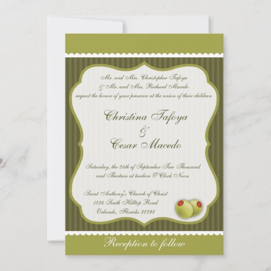 5x7 Faire-part de mariage Martini Olives Green Str (Devant)