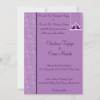 5x7 Faire-part de mariage Oiseau Swing Purple Coeu