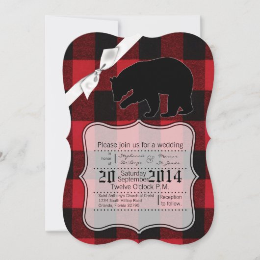 5x7 Faire-part de mariage Ours Plaid Blac (Devant)