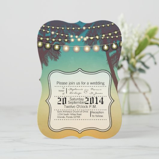 5x7 Faire-part de mariage Plage coucher de soleil (Debout devant)