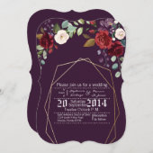 5x7 Faire-part de mariage Plum violet Rose Gold Ge (Devant / Derrière)
