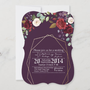 5x7 Faire-part de mariage Plum violet Rose Gold Ge