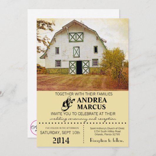 5x7 Faire-part de mariage Sunset Barne Pays rustiq (Devant / Derrière)