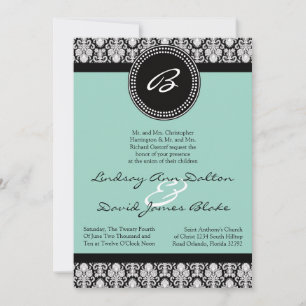 5x7 Faire-part de mariage Turquoise et noir Damas