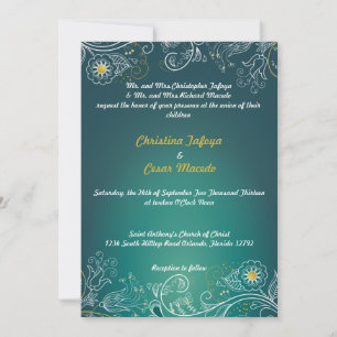 5x7 Faire-part de mariage Turquoise/jaune de mouta