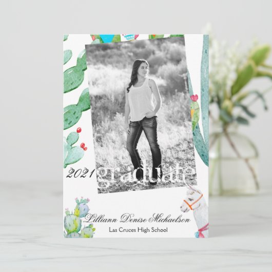 5x7 Faire-part principal Boho Llama Cactus bohème (Debout devant)