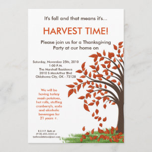 5x7 Fall Lève Tree Harve Thanksgiving Invitation