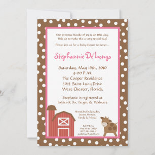 5x7 Farm Red Barn Cow Baby shower Invitation