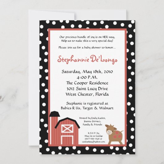 5x7 Farm Red Barn Cow Baby shower Invitation (Devant)