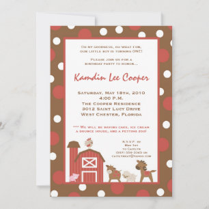 5x7 Farm Red Barn Cow Invitation à la fête d'anniv