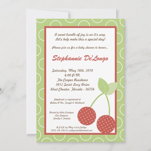 5x7 Farm Red Cherry Baby shower Fruit Invitation (Devant)