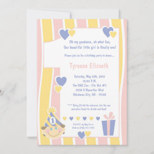 5x7 Fille 1 an Anniversaire Invitation