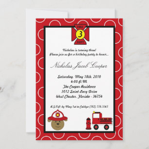 5x7 Fire Dog Firetruck Verjaardagsfeest Uitnodigin Kaart