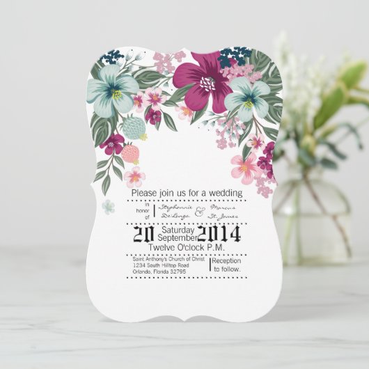 5x7 Fleurs tropicales Faire-part de mariage en bla (Debout devant)