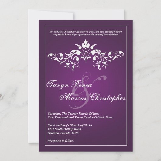 5x7 Floral Filigree Purple Faire-part de mariage (Devant)