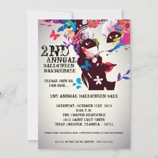 5x7 Floral Masquerade Halloween Invitation (Devant)