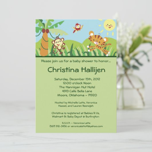 5x7 Forêt pluviale Jungle Baby shower Invitation (Debout devant)