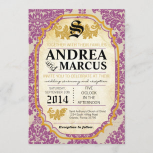 5x7 Formele Paarse Damask Lace Wedding Invitation Kaart