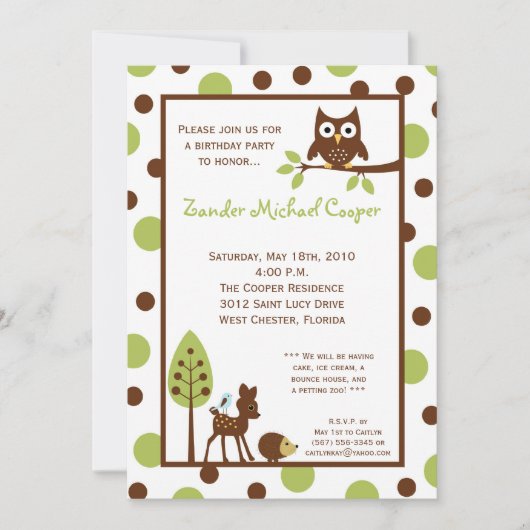5x7 Forrest Bois Animaux Anniversaire Invitation (Devant)
