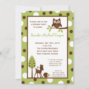 5x7 Forrest Bois Animaux d'anniversaire Invitation
