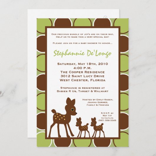 5x7 Forrest TWINS Baby Deer Baby shower Invitation Kaart (Voorkant / Achterkant)