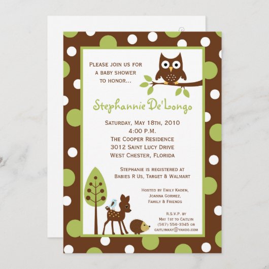 5x7 Forrest Woodland Animal Baby shower Invitation Kaart (Voorkant / Achterkant)