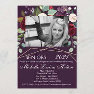 5x7 Foto Afstuderen Party Uitnodiging Plum Paarse