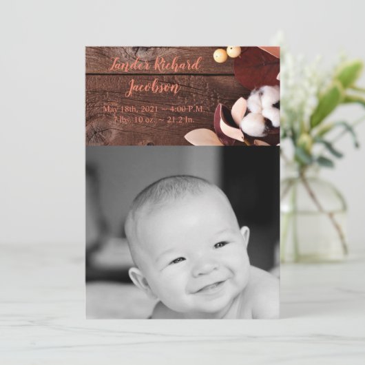 5x7 Foto Geboorte Aankondiging Army Cotton Branch (Staand voorkant)