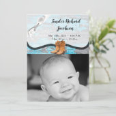 5x7 Foto Geboorte Aankondiging Leger Blauw Houten (Staand voorkant)