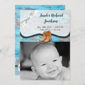 5x7 Foto Geboorte Aankondiging Leger Blauw Houten (Voorkant / Achterkant)