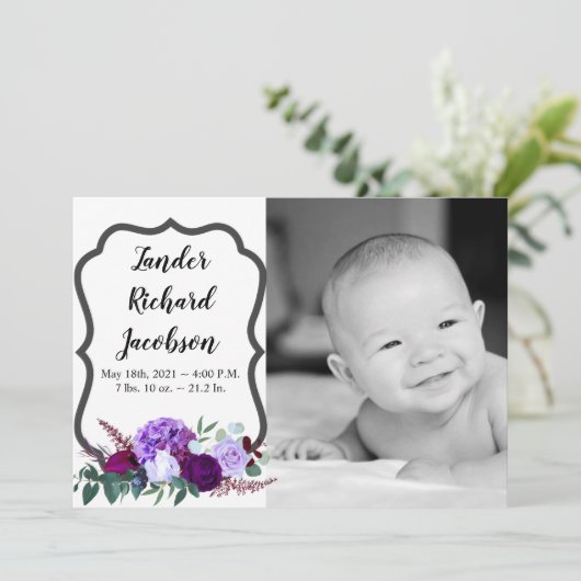 5x7 Foto Geboorte Aankondiging Leger Lavendel Hibi (Staand voorkant)