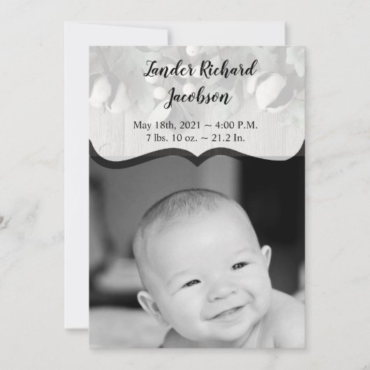 5x7 Foto Geboorte Aankondiging Legerkatoen plant b (Voorkant)