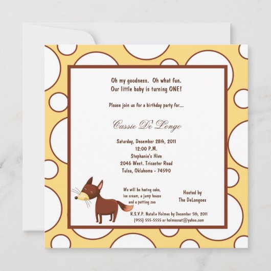 5x7 Fox Pok-a-Dot Birthday Party Invite Kaart (Voorkant)